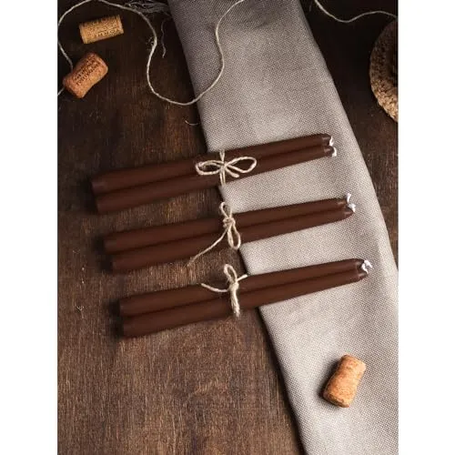 CANDWAX 10 inch Taper Candles Set of 12 - Dripless Tapered Candles and Unscented Candlesticks - Perfect as Dinner Candles and Household Candles - Brown Candles for Home Decor