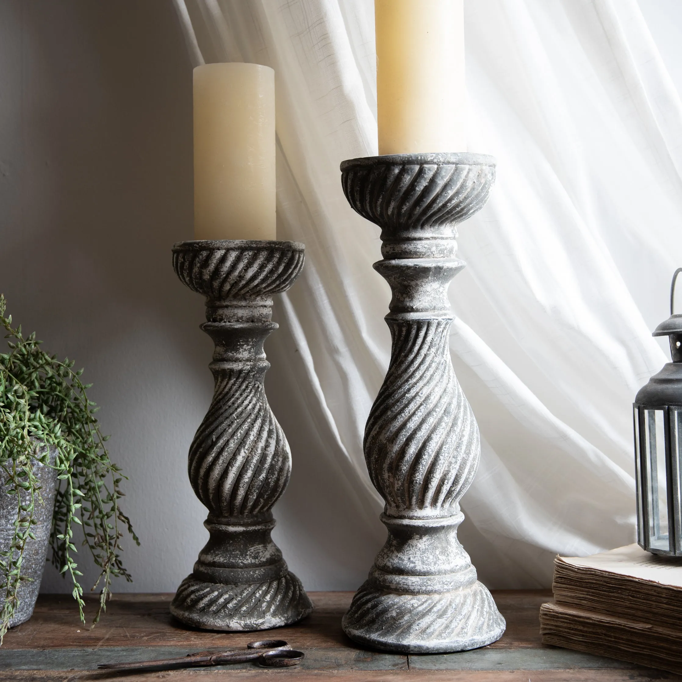 Carved Stone effect Candle Stick - 2 Sizes