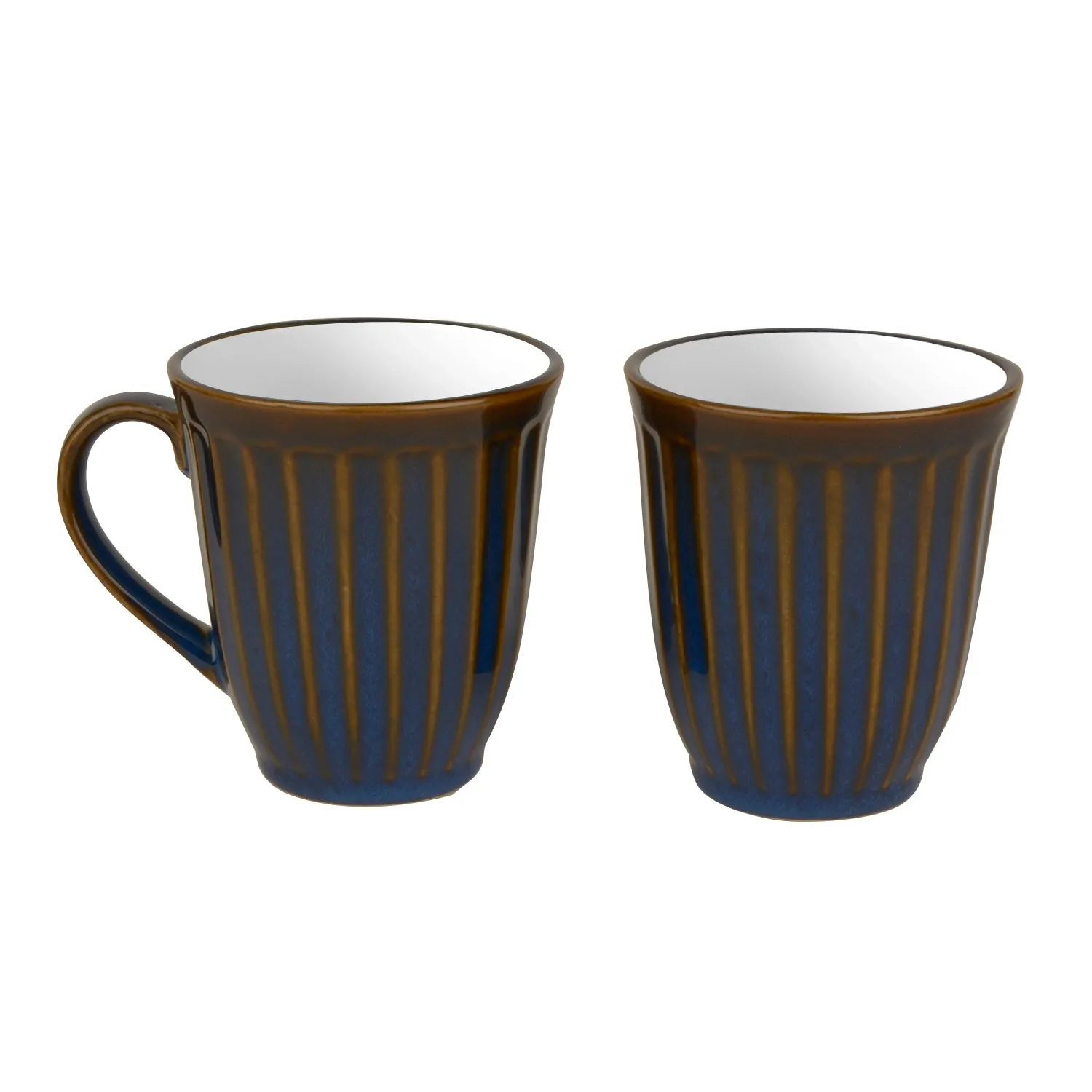 Ceramic Coffee Mugs (300 ml Each, Set of 2, Blue and White)