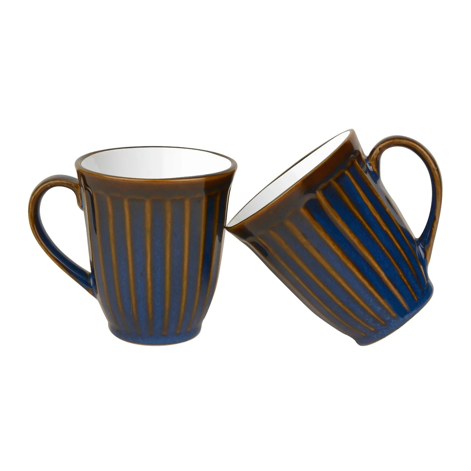 Ceramic Coffee Mugs (300 ml Each, Set of 2, Blue and White)