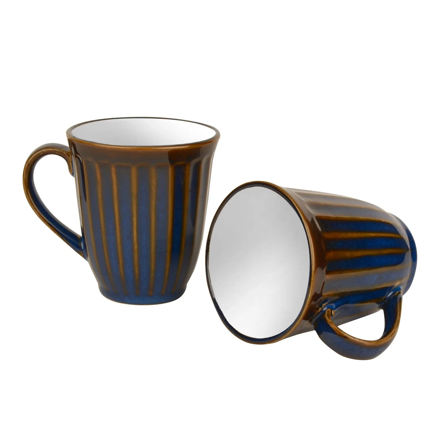 Ceramic Coffee Mugs (300 ml Each, Set of 2, Blue and White)