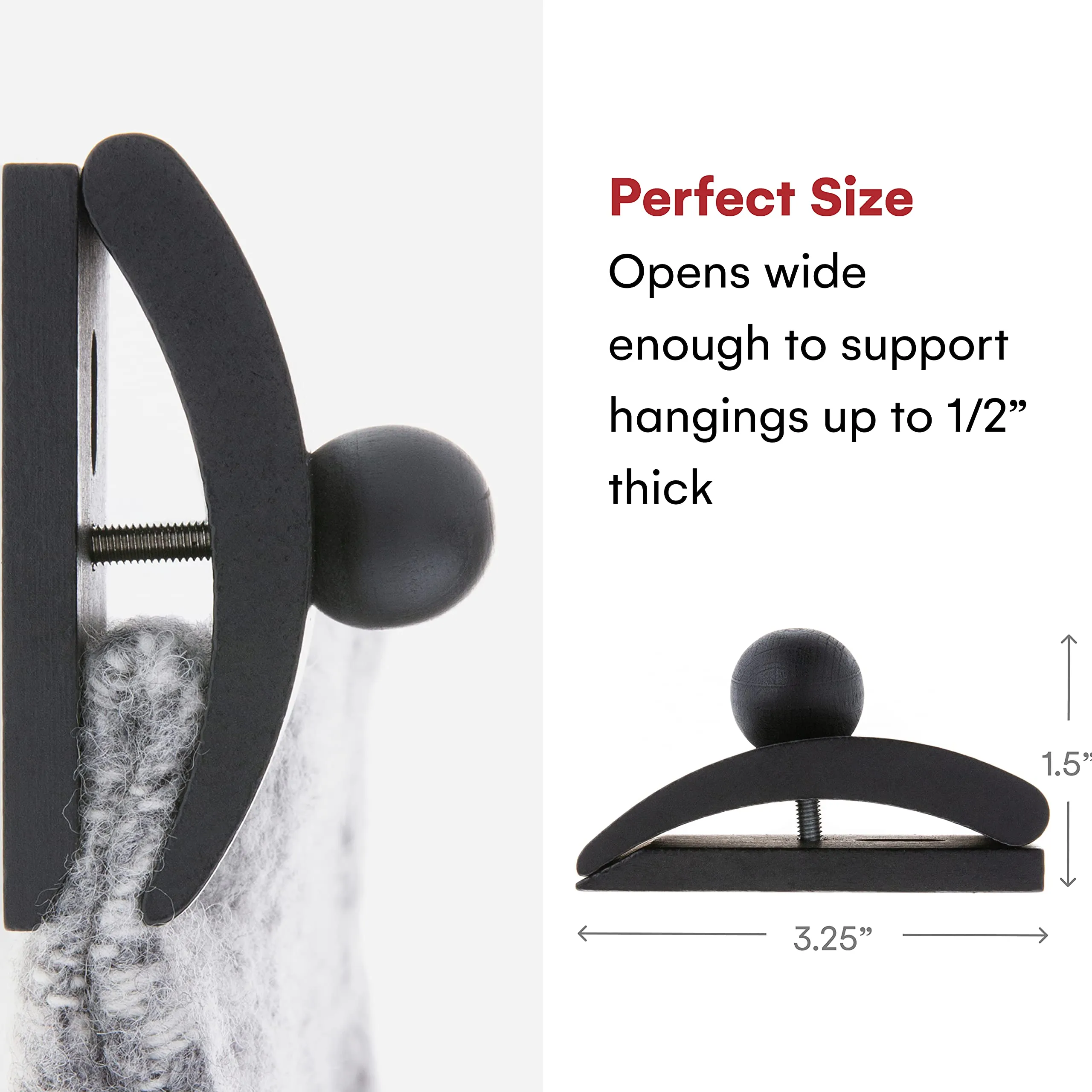 Classy Clamps Wooden Quilt Wall Hangers  2 Large Clips (Black) and Screws for Wall