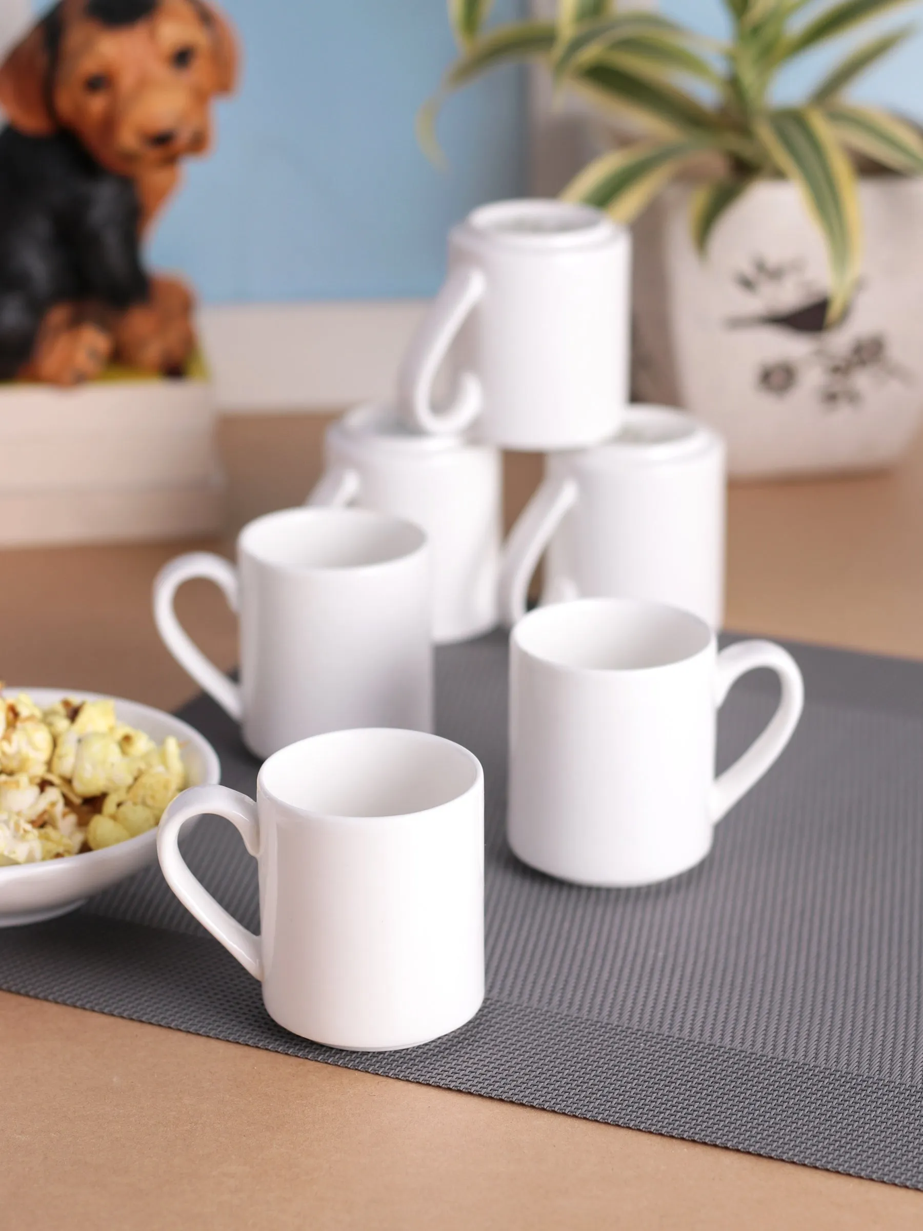 Clay Craft Basic Stacko Small Coffee & Tea Mugs, Set of 6, Plain White
