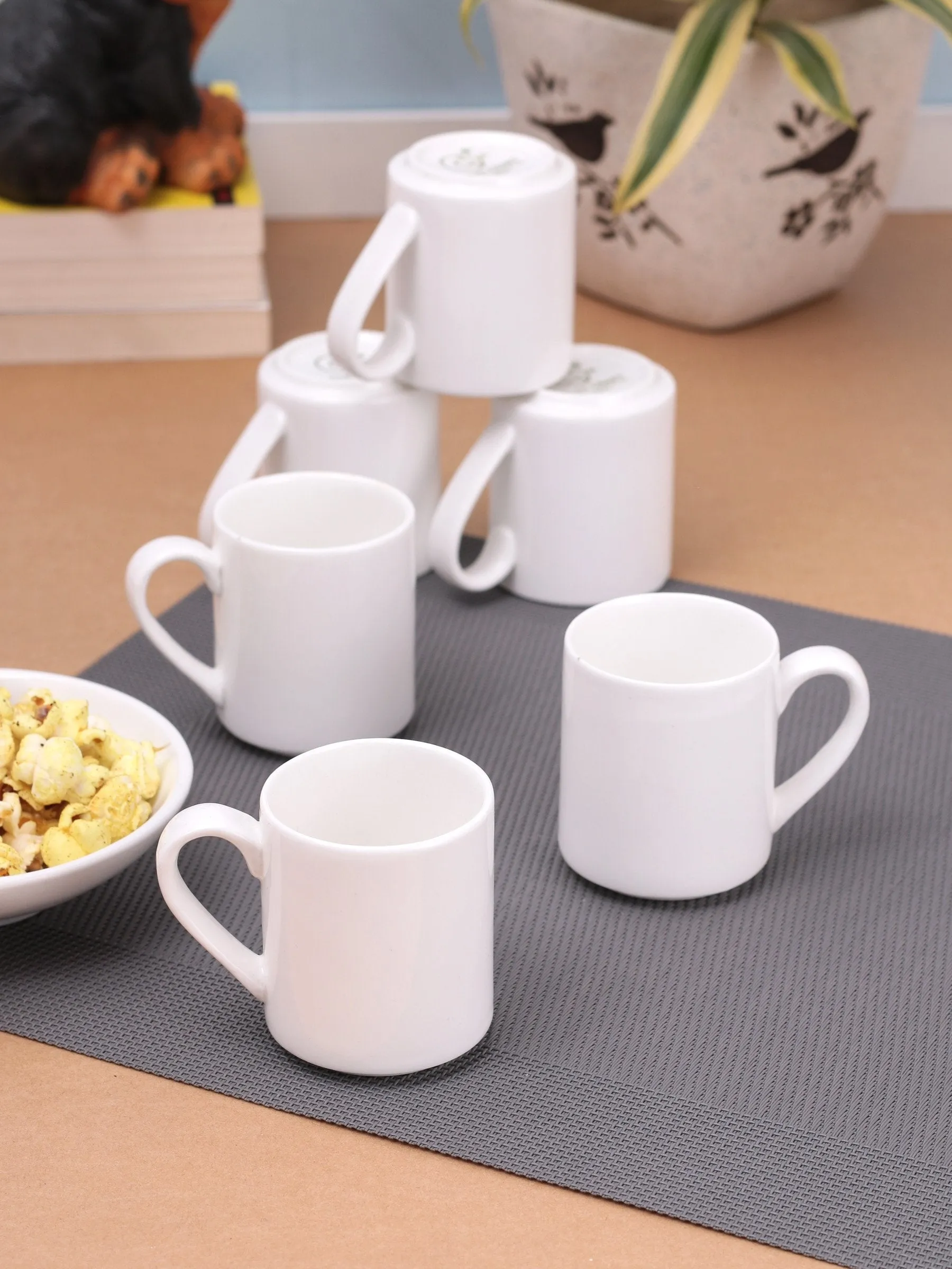 Clay Craft Basic Stacko Small Coffee & Tea Mugs, Set of 6, Plain White