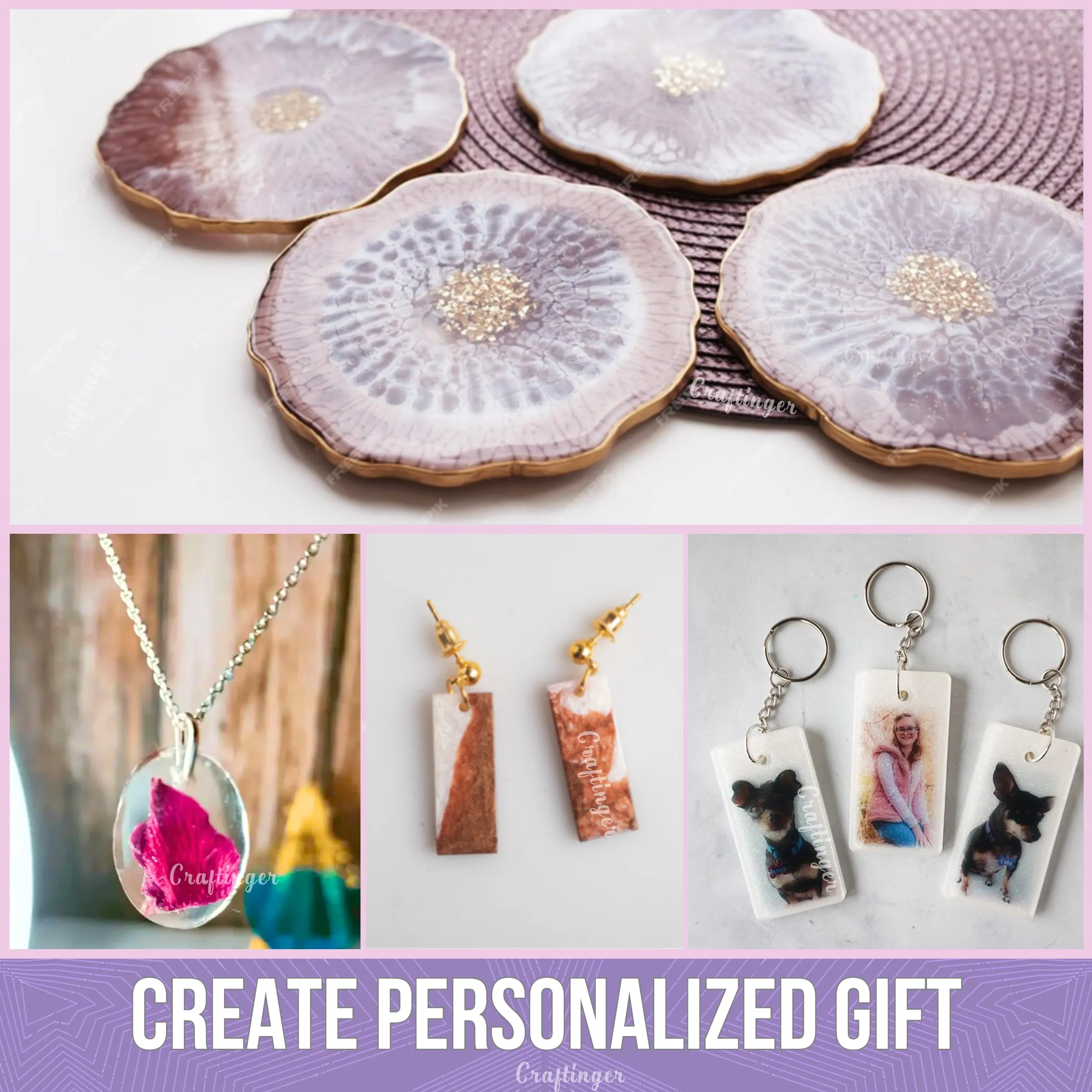 Craftinger DIY Resin Keychain Making kIt with 200Gm Resin, Glitter and Keyring