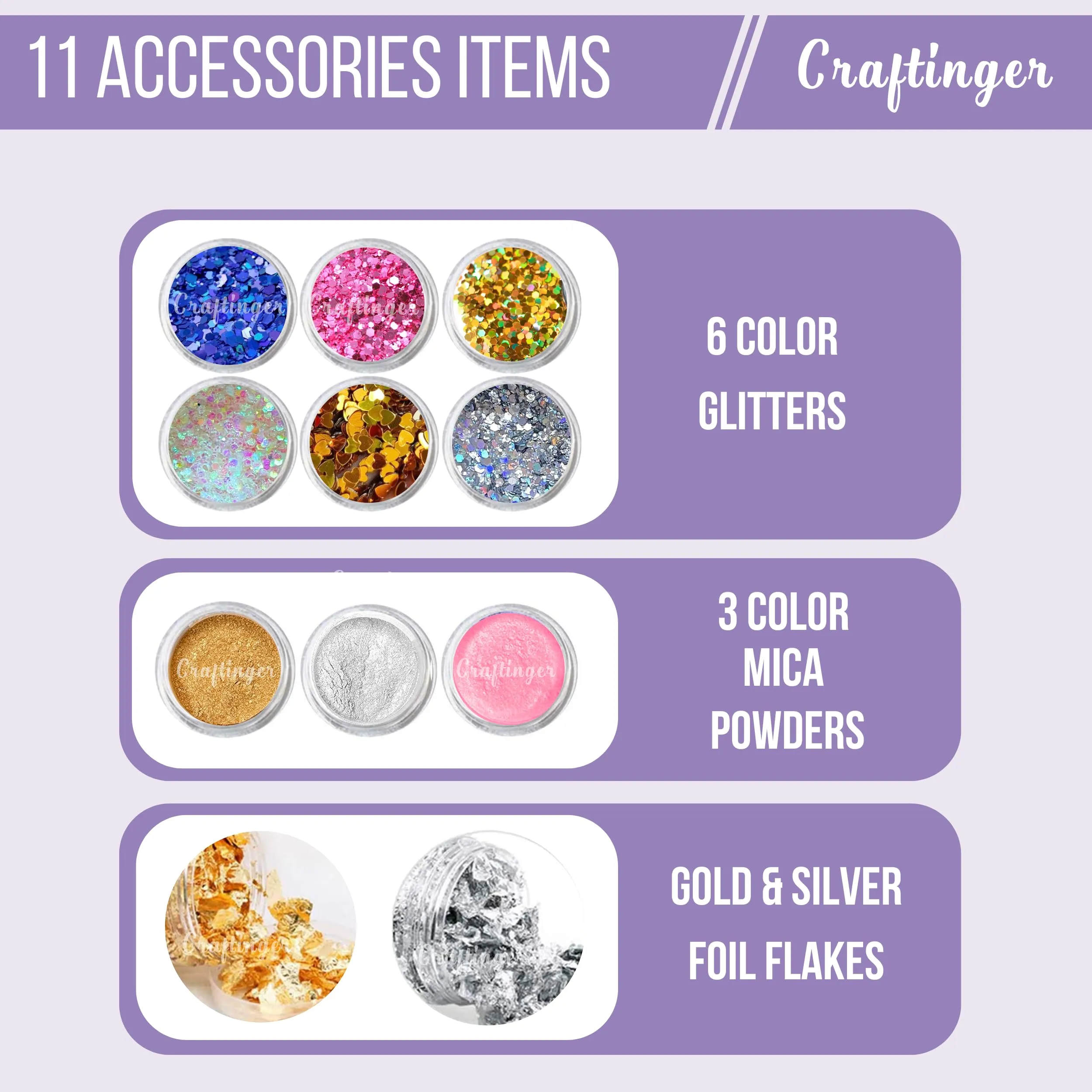 Craftinger DIY Resin Keychain Making kIt with 200Gm Resin, Glitter and Keyring