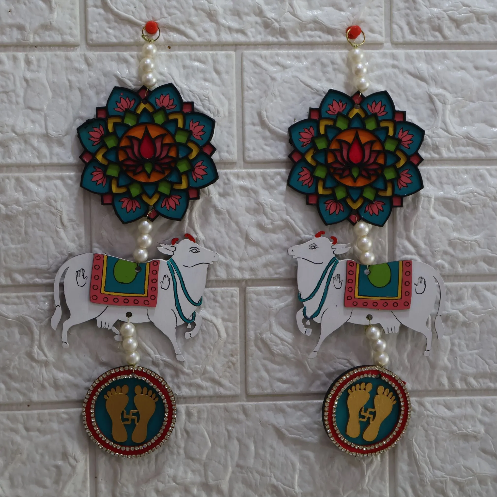 Creative Touch Pichwai Cow shubh labh Hanging for Entrance Door and Festivals (13 x 3 Inch)