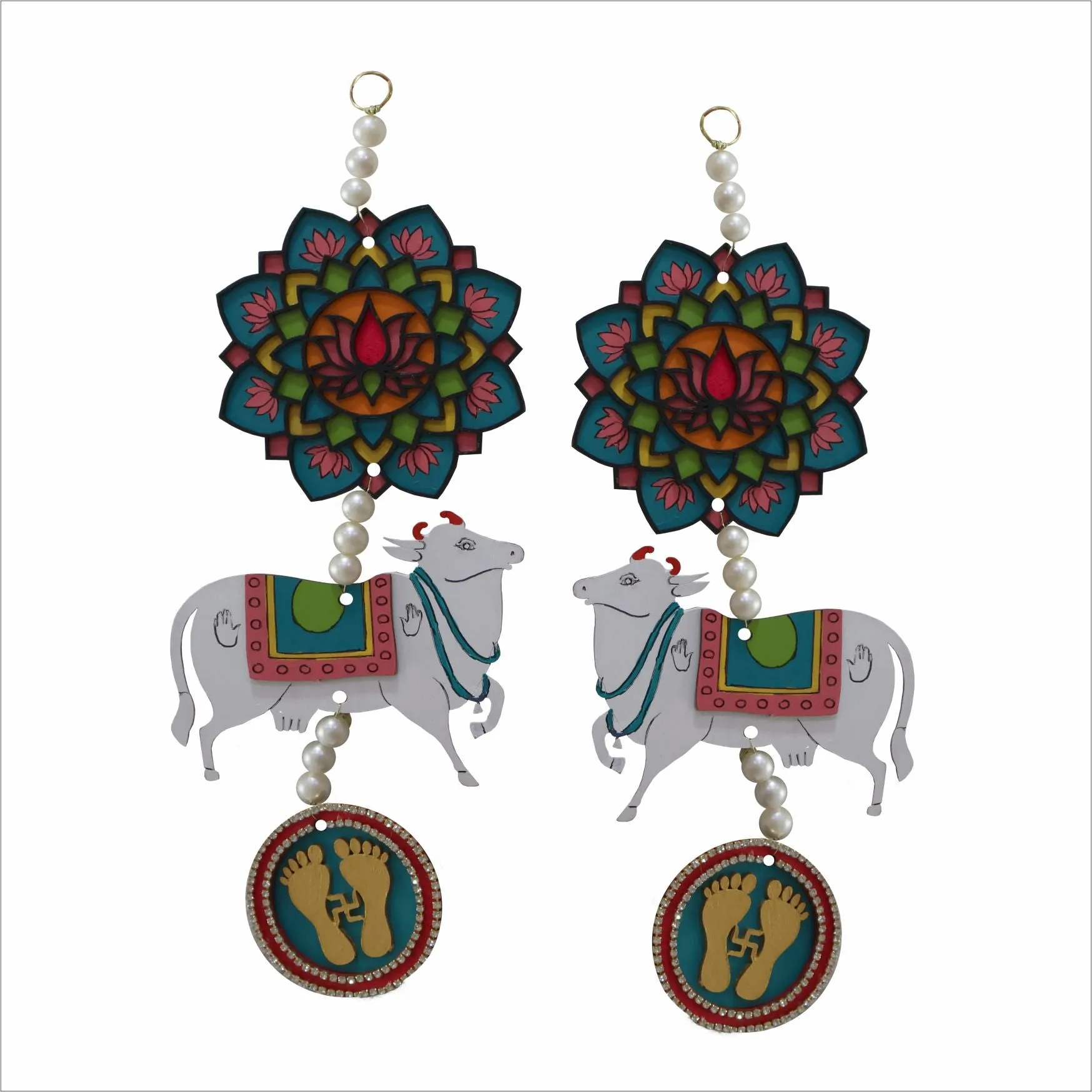 Creative Touch Pichwai Cow shubh labh Hanging for Entrance Door and Festivals (13 x 3 Inch)