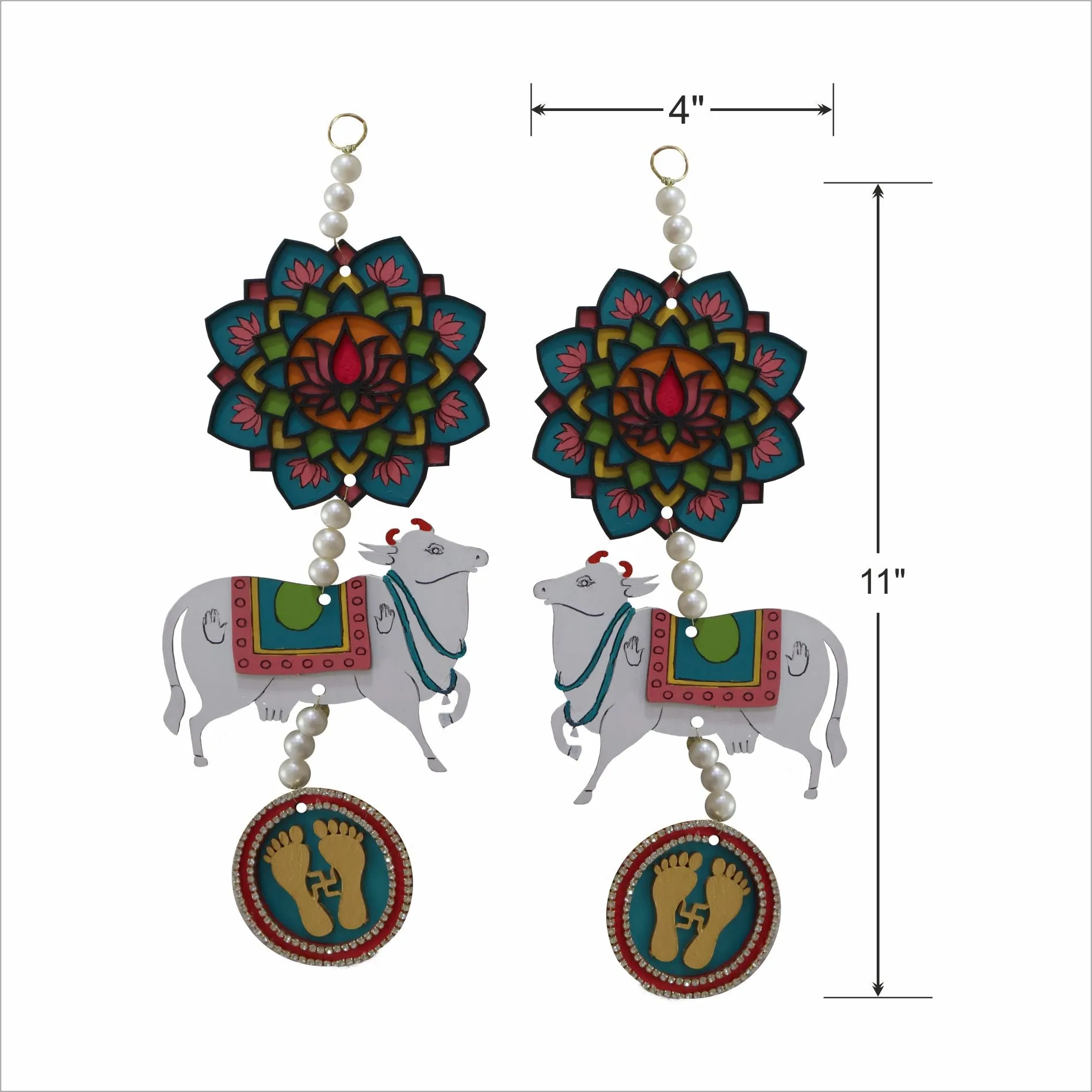 Creative Touch Pichwai Cow shubh labh Hanging for Entrance Door and Festivals (13 x 3 Inch)