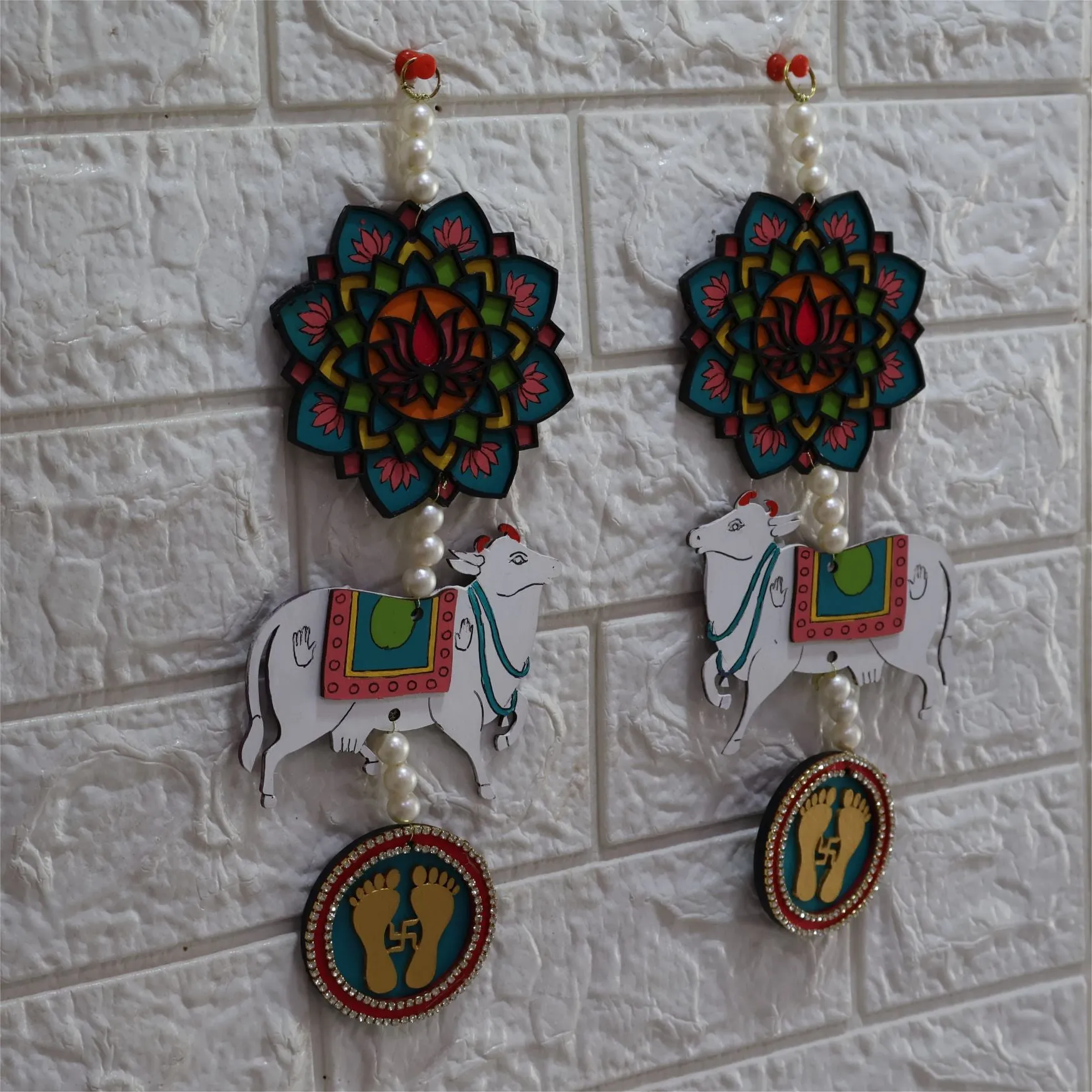Creative Touch Pichwai Cow shubh labh Hanging for Entrance Door and Festivals (13 x 3 Inch)