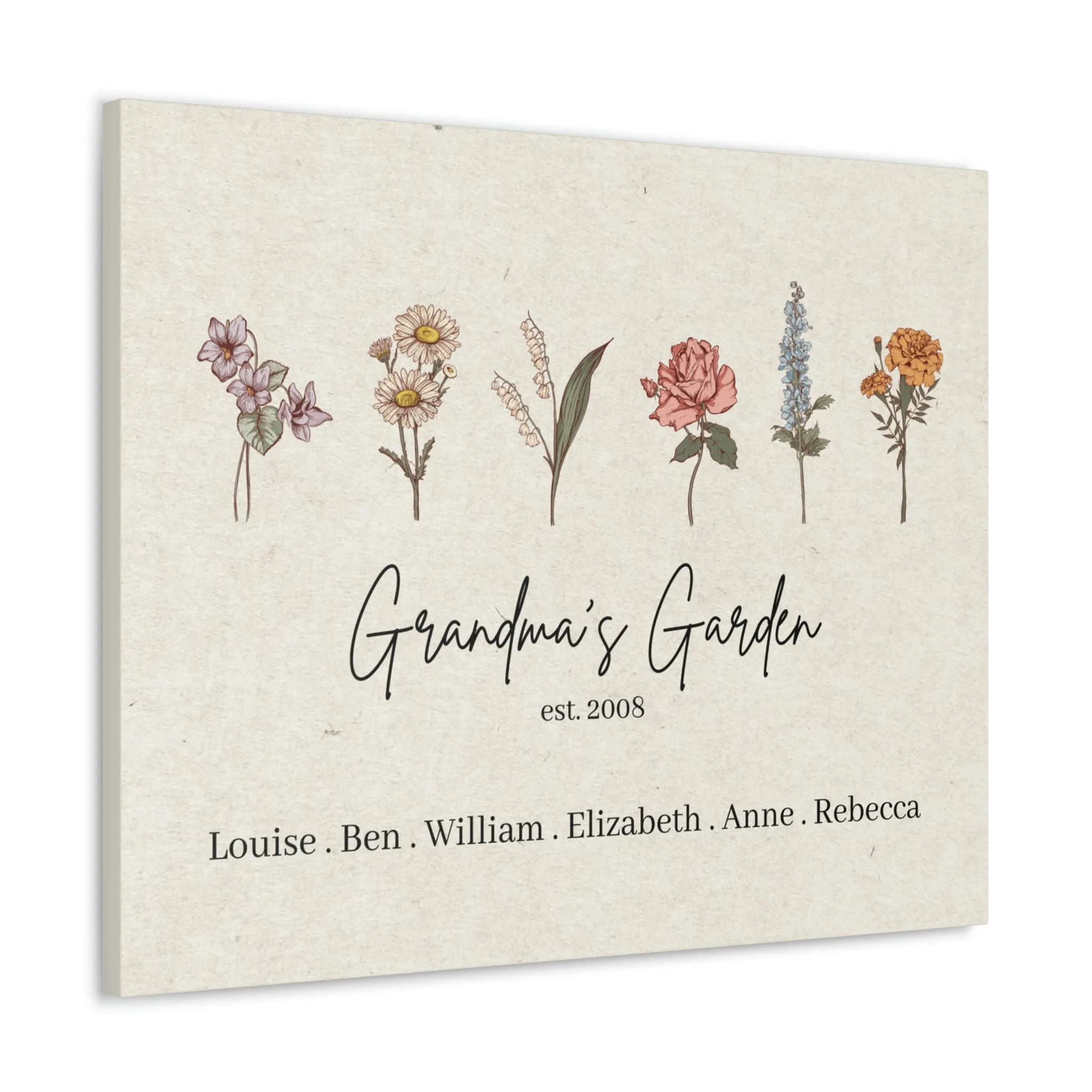 Custom Birth Flower Canvas Gallery Wrap