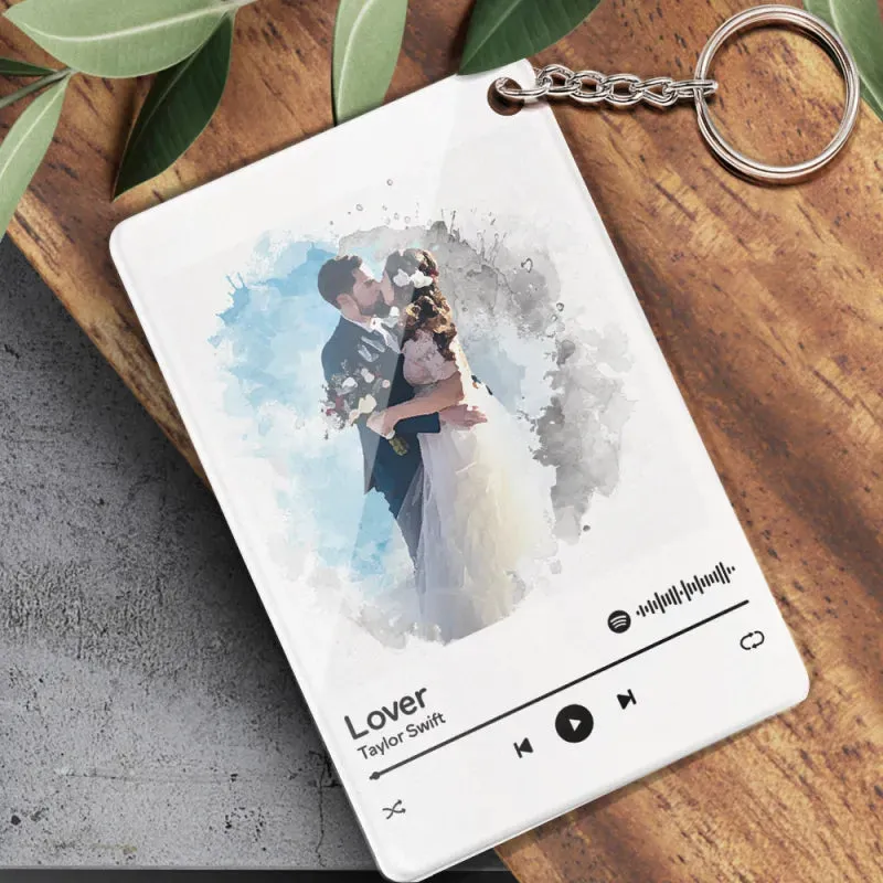 Custom Spotify Glass Code Oil Painting Style Couple Keychain/Plaque Anniversary Gifts