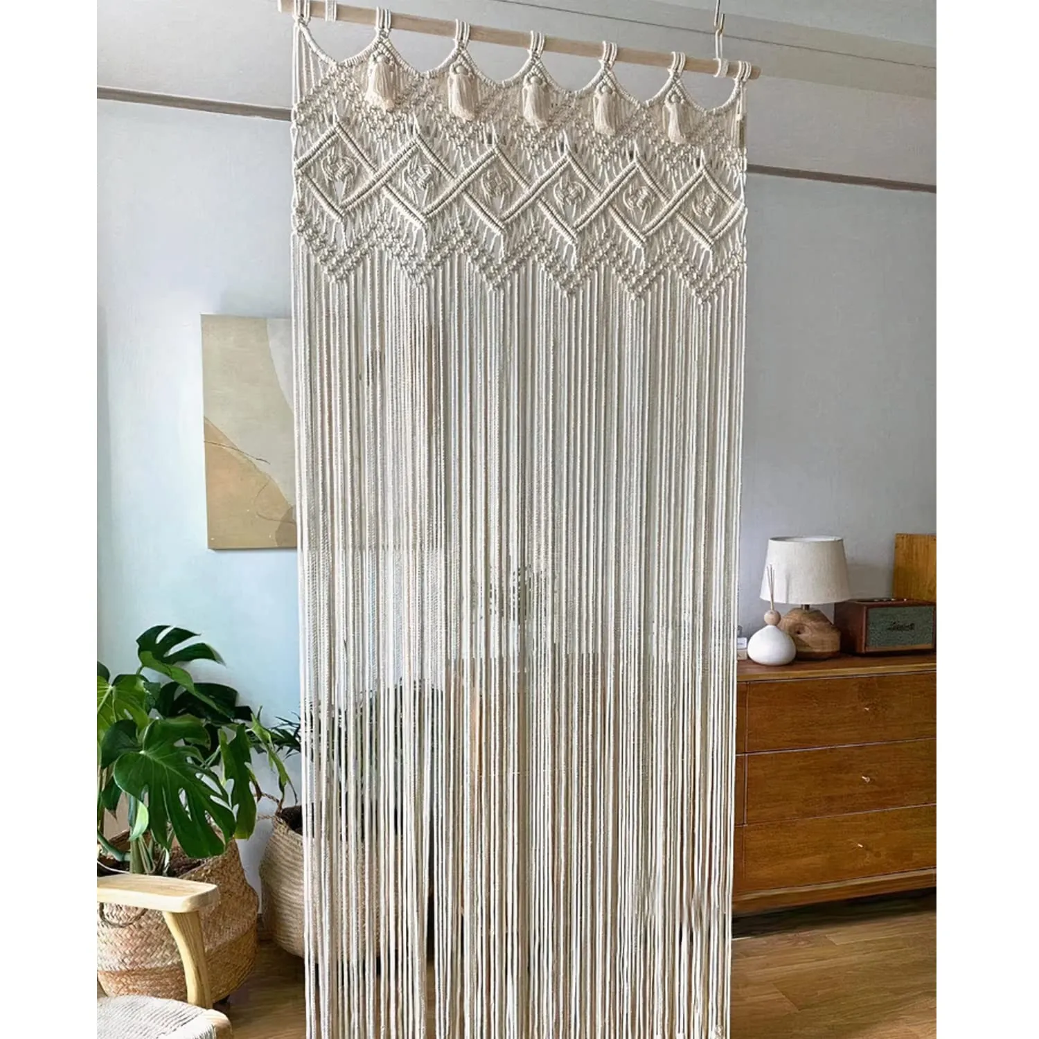 Decazone Macramé Curtains for Doorways, Window, Macrame Door Curtains Boho Wedding Decor, Macrame Wedding Backdrop, Bohemian Decor, 48 x 84 Inch, Beige (Bohemian)