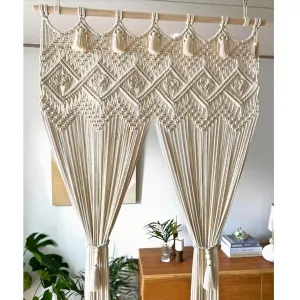 Decazone Macramé Curtains for Doorways, Window, Macrame Door Curtains Boho Wedding Decor, Macrame Wedding Backdrop, Bohemian Decor, 48 x 84 Inch, Beige (Bohemian)
