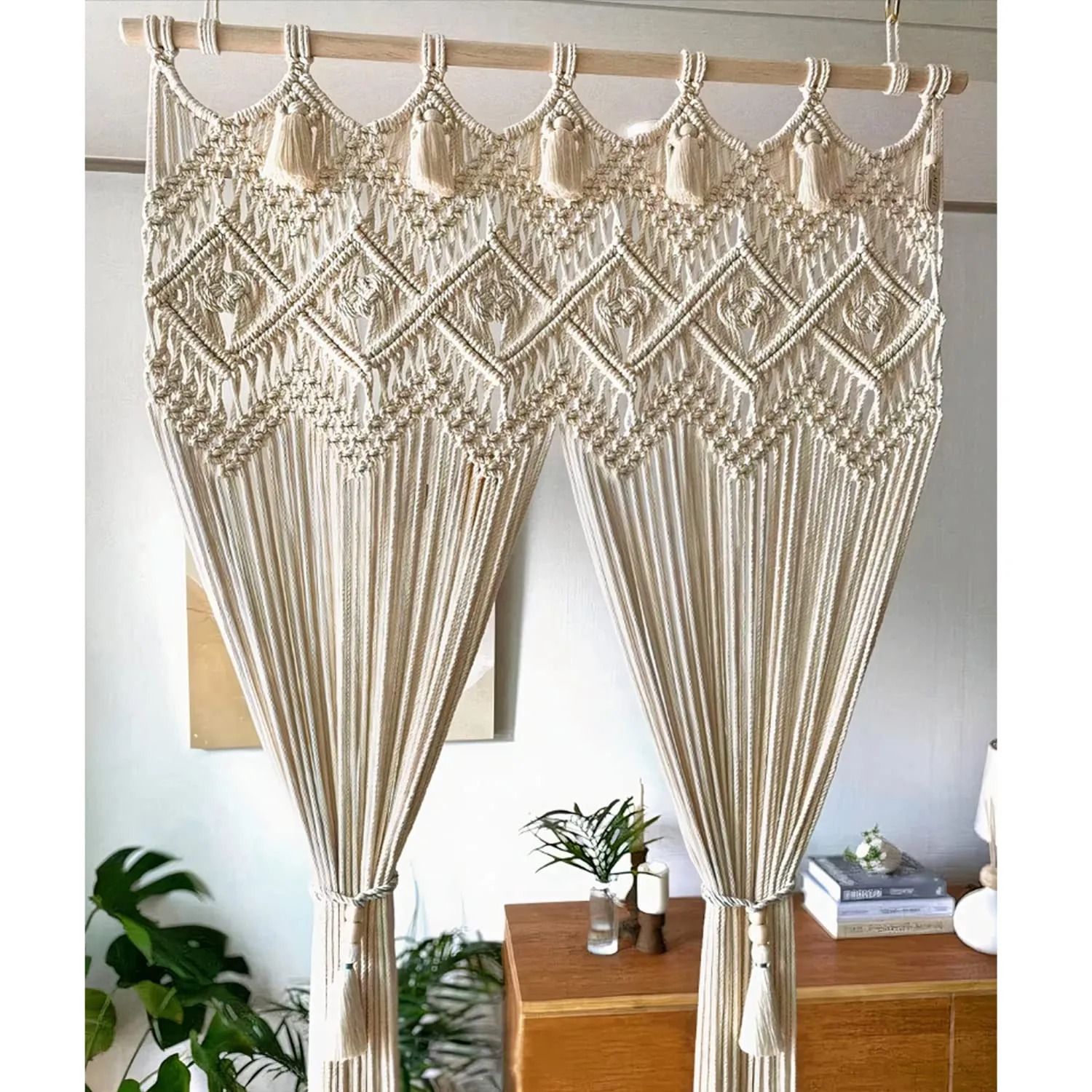 Decazone Macramé Curtains for Doorways, Window, Macrame Door Curtains Boho Wedding Decor, Macrame Wedding Backdrop, Bohemian Decor, 48 x 84 Inch, Beige (Bohemian)