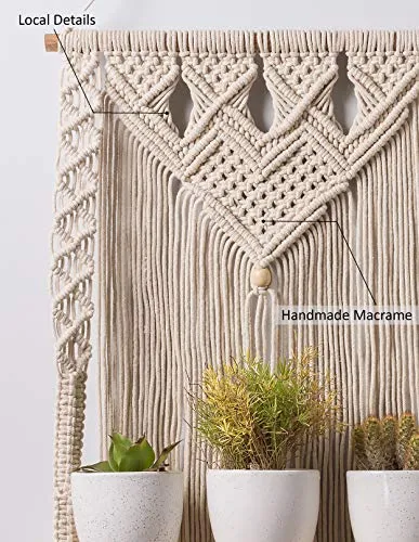Decazone Macrame Wall Hanging Shelf Bohemian Designs Home Decor Pine Wooden Shelves and Cotton Cord (Farmhouse)