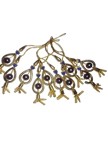 Decorative Hanging Ornaments with Violet Beads, Gold Accents, Ethnic Hanging New Tassel for Women Sari, Blouse, Lehnga. Pack of 10 (Violet)