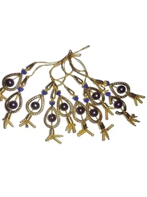 Decorative Hanging Ornaments with Violet Beads, Gold Accents, Ethnic Hanging New Tassel for Women Sari, Blouse, Lehnga. Pack of 10 (Violet)