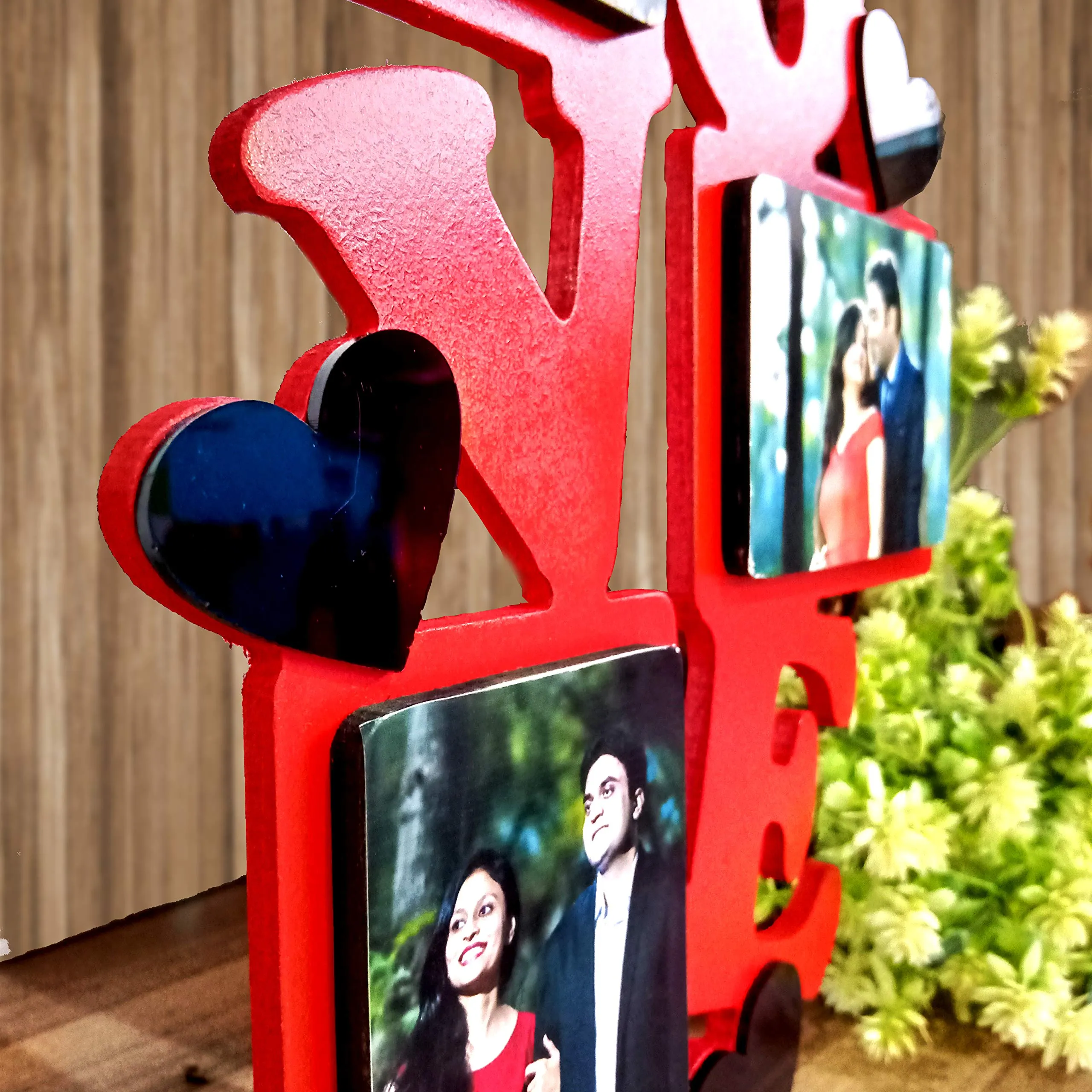 Deep Prints Acrylic 4 Photo Collage Photo Frame - 16 x 10 inch (Red) ,Wall Mount
