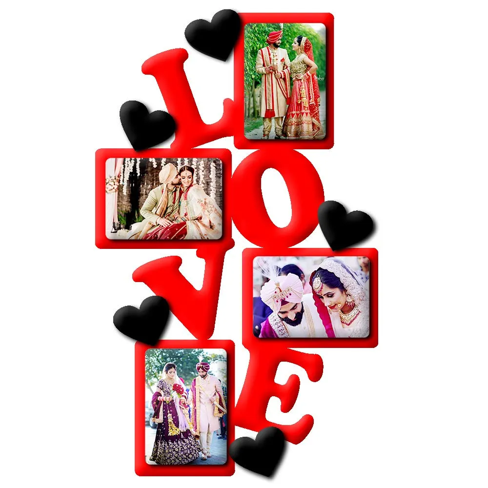 Deep Prints Acrylic 4 Photo Collage Photo Frame - 16 x 10 inch (Red) ,Wall Mount