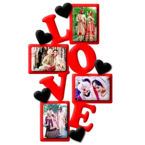 Deep Prints Acrylic 4 Photo Collage Photo Frame - 16 x 10 inch (Red) ,Wall Mount