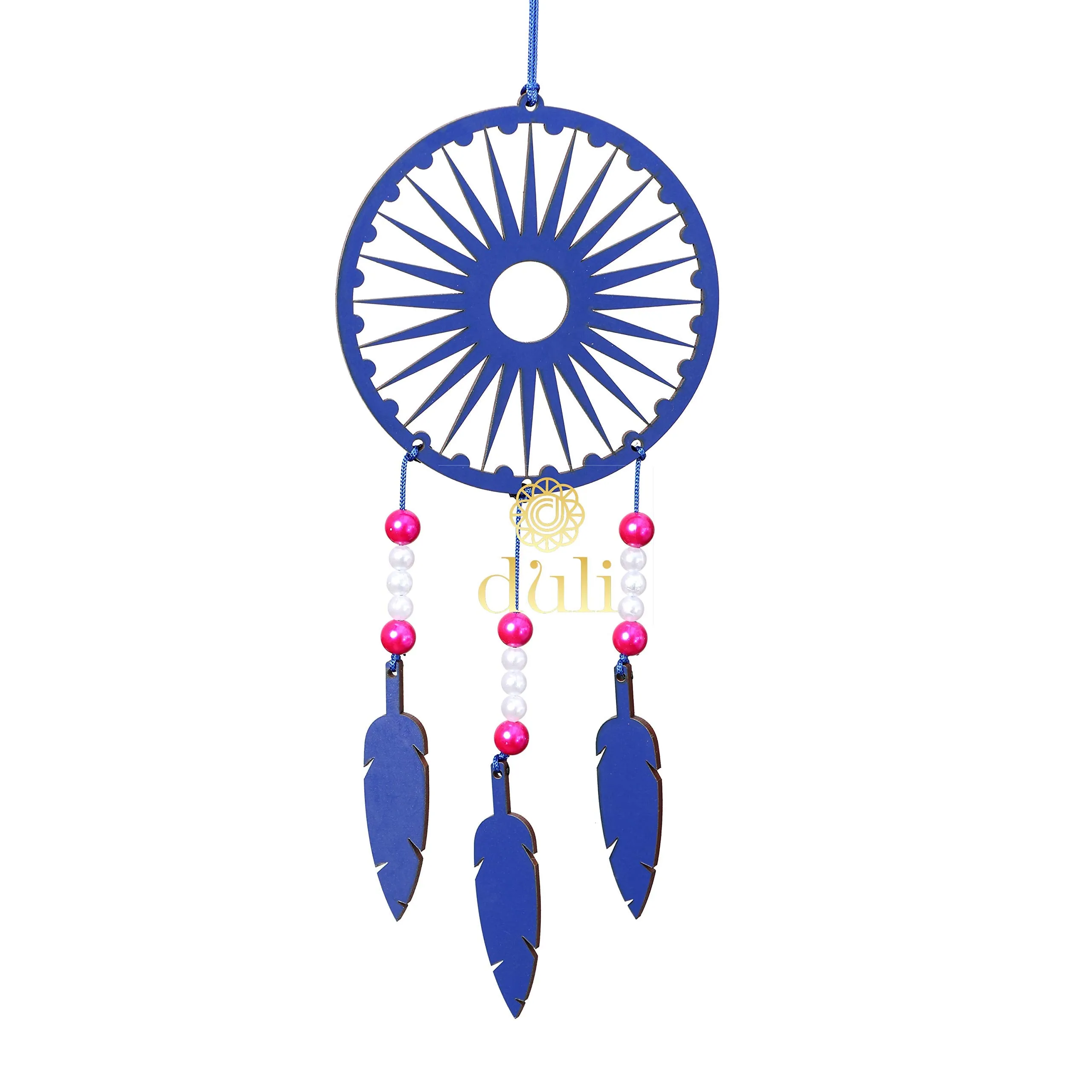 DULI Crescent Moon MDF Windchime Wall Hanging, Car Hanging for Home Decor, Kitchen Decor (Blue Mandala Small)
