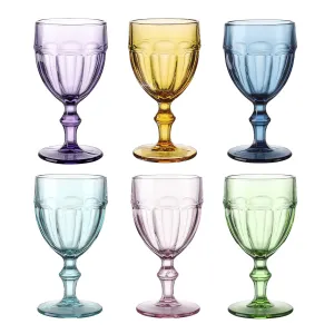 EAST CREEK | Colored Glass Goblets | Drinking Glasses Set of 6 | 8.5 oz Embossed Design