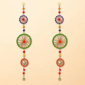 eCraftIndia Multicolor Rings with Pom-Pom Tassels Bell Hangings (Pack of 2) Toran for Home Decor -Ganesh Chaturthi, Navratri, and Diwali Decoration Items
