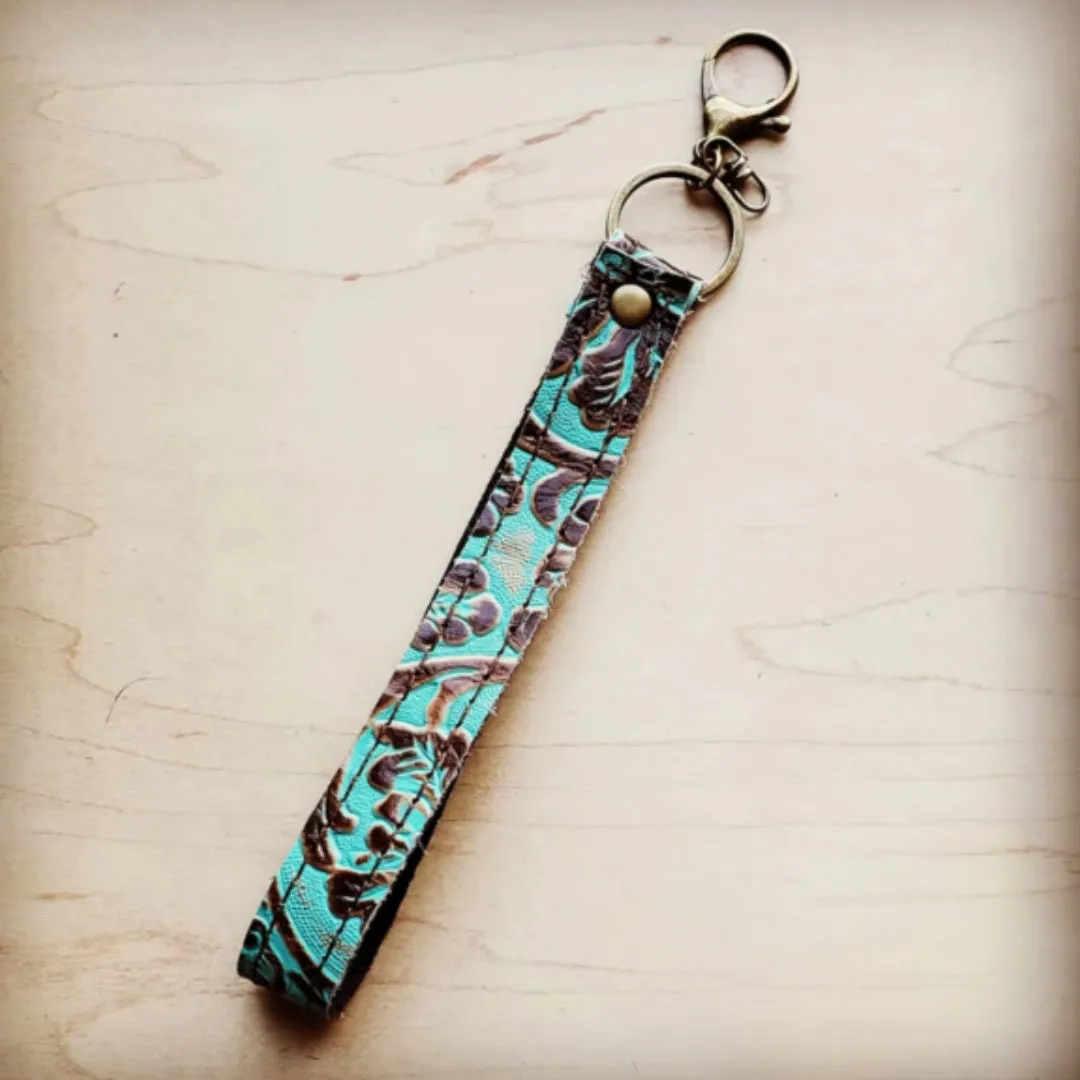 Embossed Leather Key Chain Strap Cowboy Turquoise