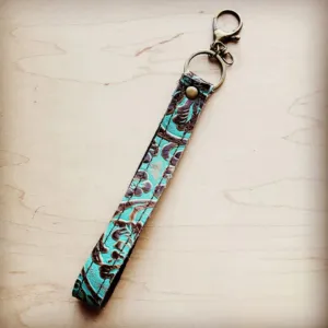 Embossed Leather Key Chain Strap Cowboy Turquoise