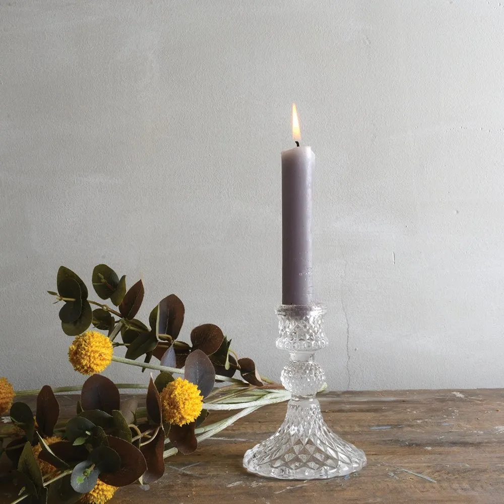 Etched Glass Candlestick Holder set of two