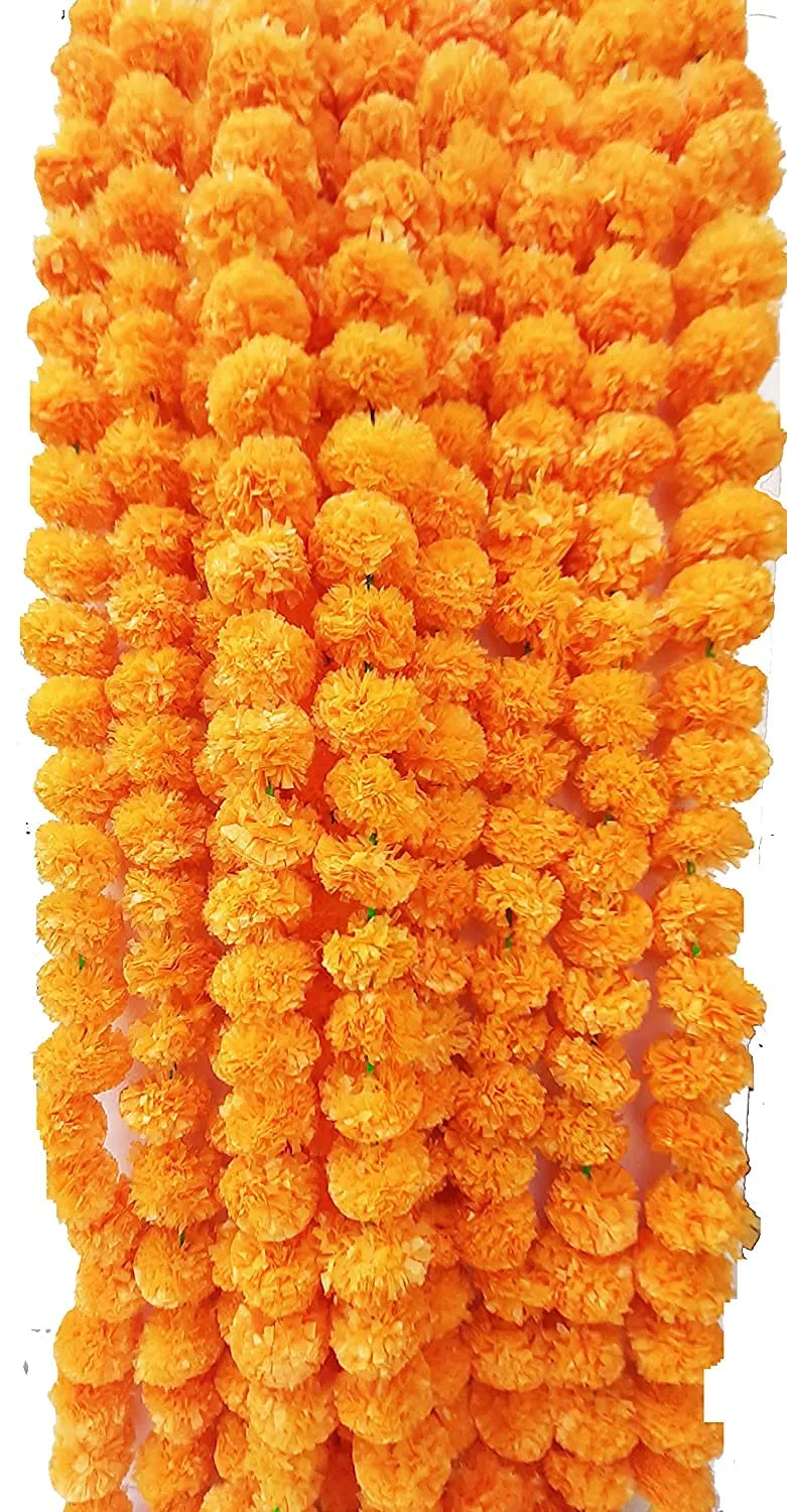 Forty Wings 10 Mango Yellow Artificial Marigold Flower/Genda Phool Garlands String Door Torang for Diwali Wedding,Navratri,Durga Pooja Ganpati Pooja Mehandi Party Festival Home Decoration