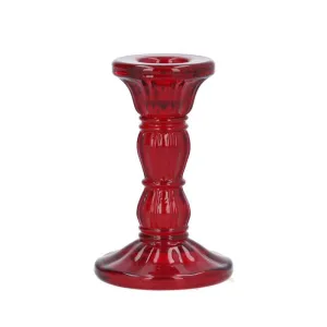 Gisela Graham 10cm Red Glass Moulded Candlestick