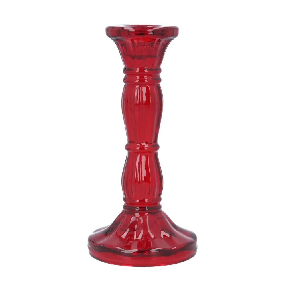 Gisela Graham 15cm Red Glass Moulded Candlestick