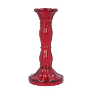 Gisela Graham 15cm Red Glass Moulded Candlestick