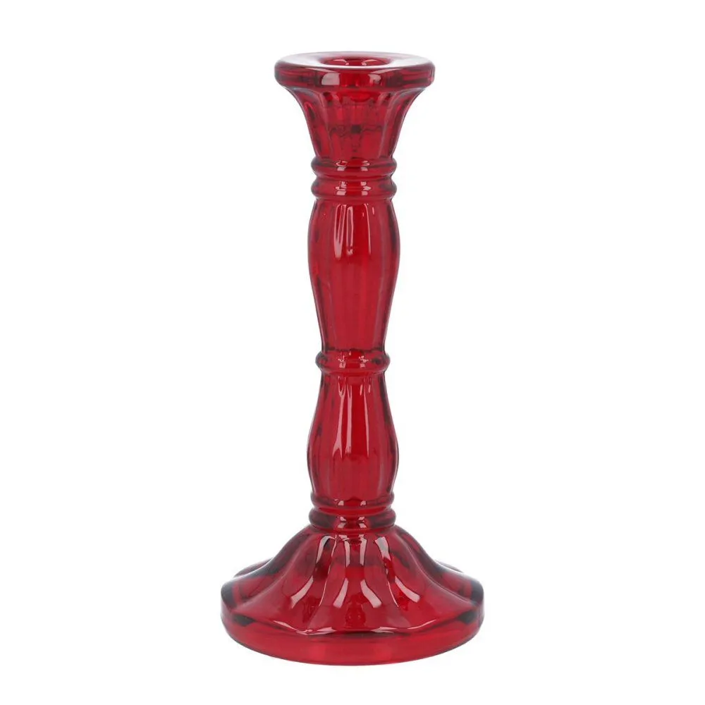 Gisela Graham 20cm Red Glass Moulded Candlestick