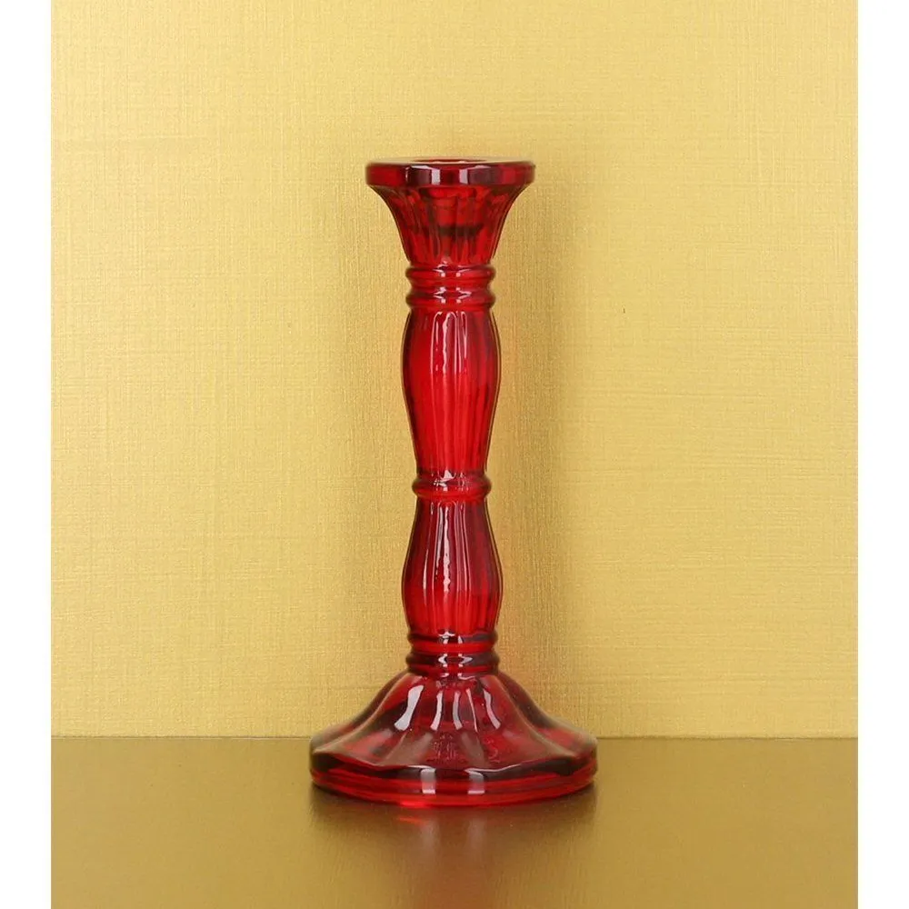Gisela Graham 20cm Red Glass Moulded Candlestick