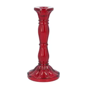 Gisela Graham 20cm Red Glass Moulded Candlestick