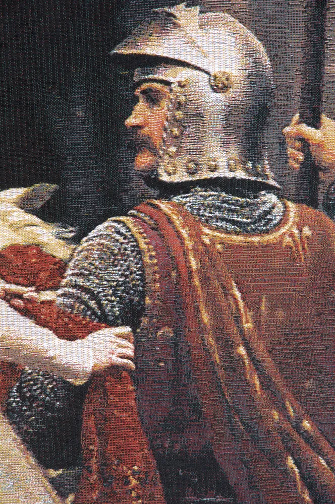 God Speed With Border Belgian Tapestry Wall Hanging by Edmund Blair Leighton