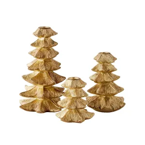 Gold Tree Candlesticks, Set of 3