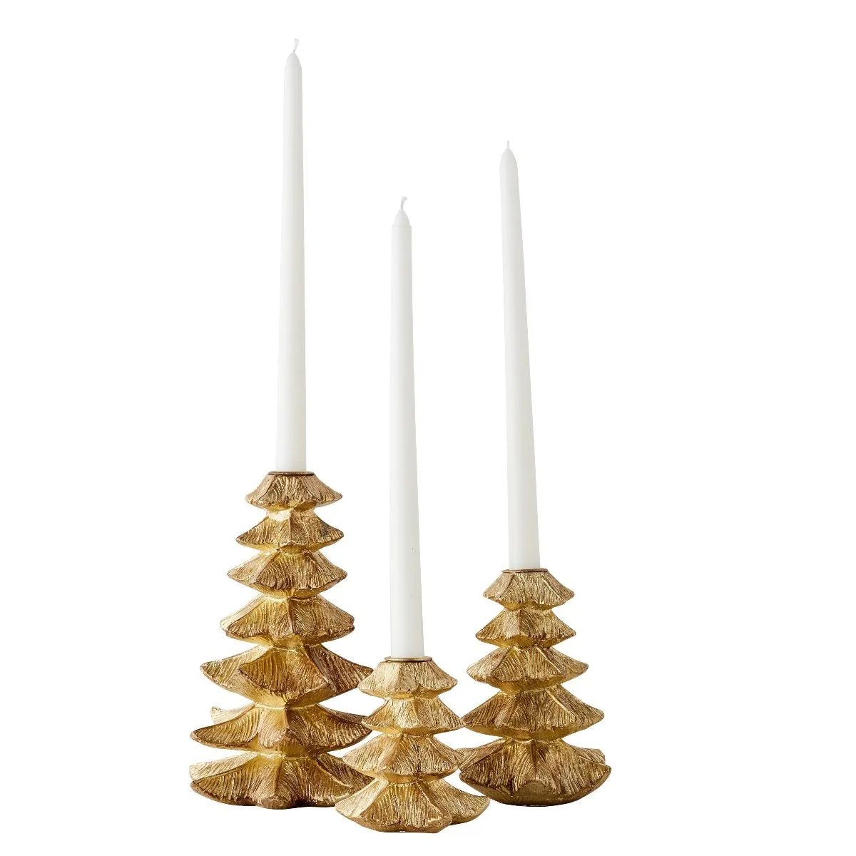 Gold Tree Candlesticks, Set of 3