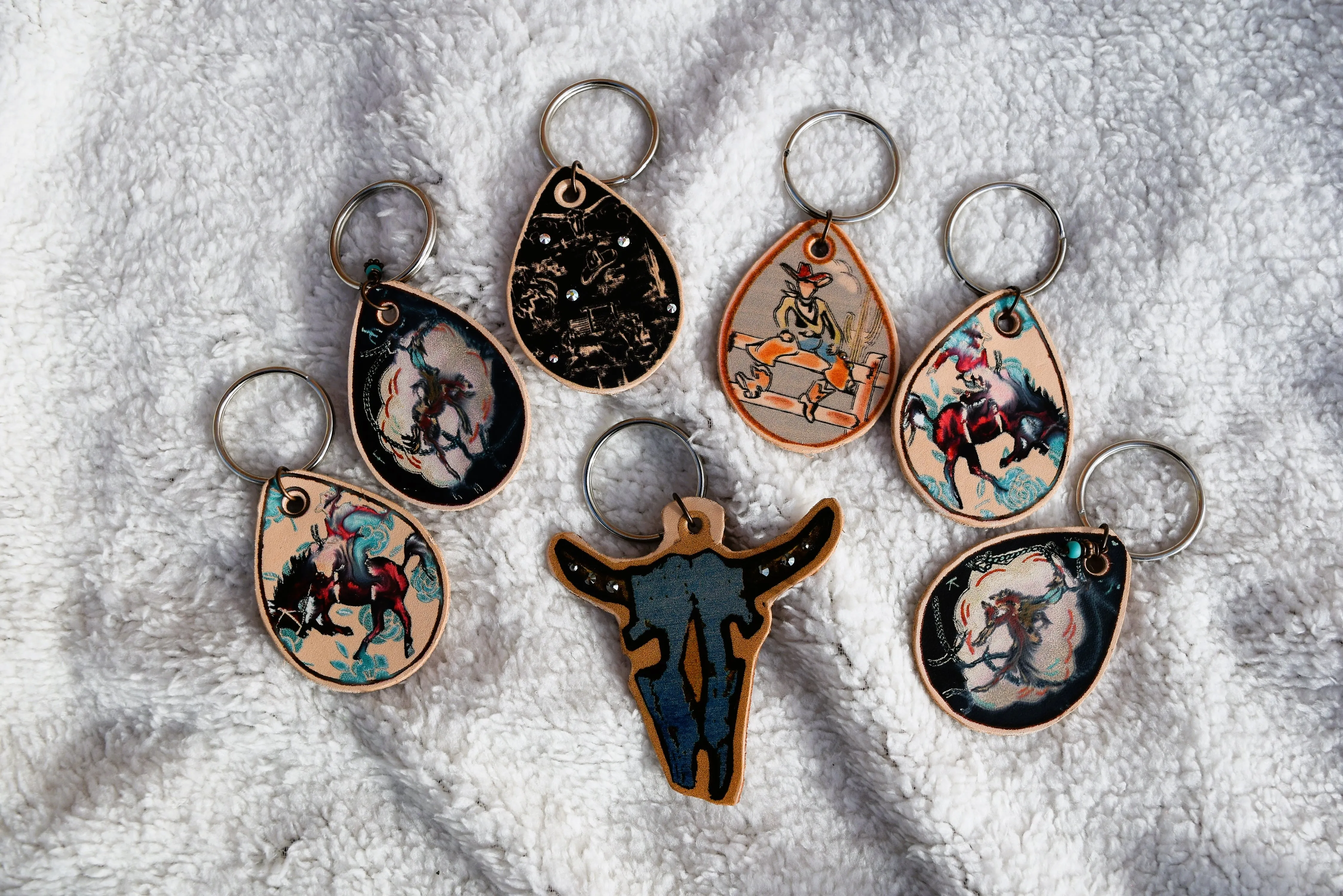Hand Painted Leather Keychains (multiple designs)