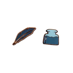 Hand-painted Quill and Ink Earrings