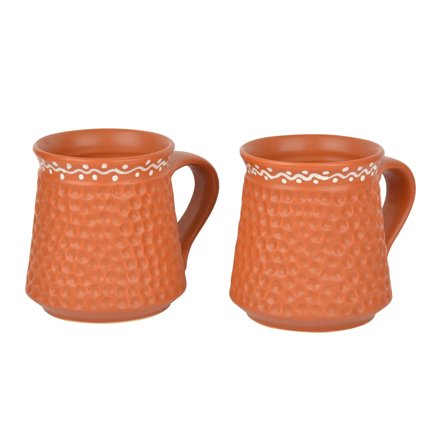 Handcrafted Ceramic Milk Mugs (300 ml, Set of 2, Terracotta Brown)