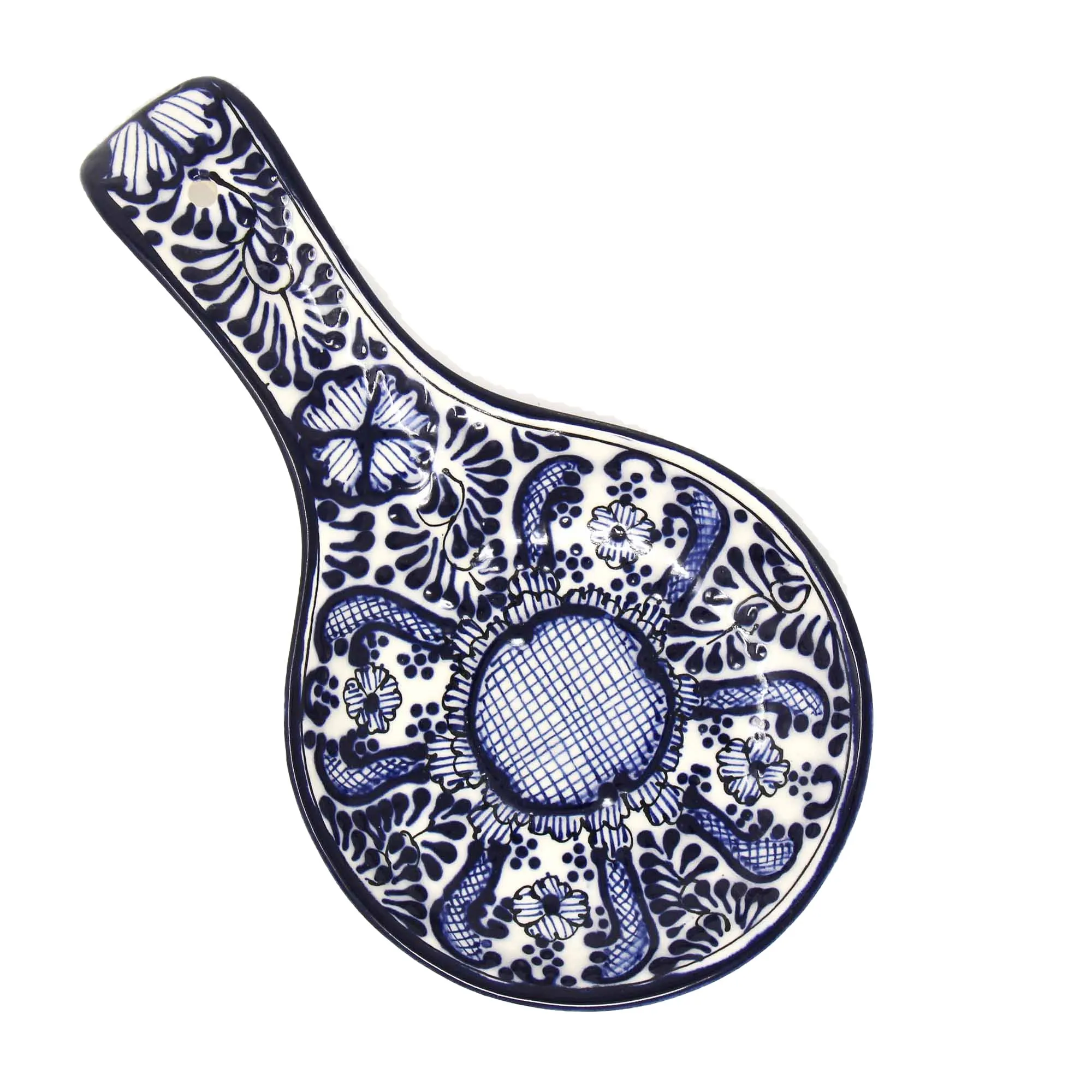 Handmade Pottery Spoon Rest, Blue Flower Encantada