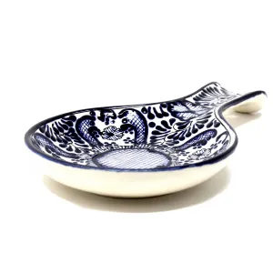 Handmade Pottery Spoon Rest, Blue Flower Encantada