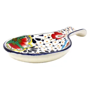 Handmade Pottery Spoon Rest, Dots & Flowers Encantada