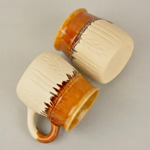 Handpainted Ceramic Coffee Mugs (Set of 2, Beige and Brown, 300 ml each)