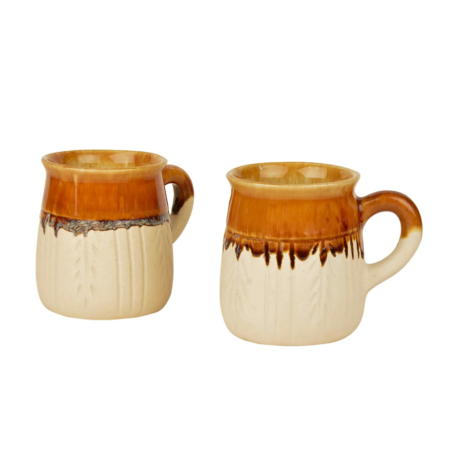 Handpainted Ceramic Coffee Mugs (Set of 2, Beige and Brown, 300 ml each)