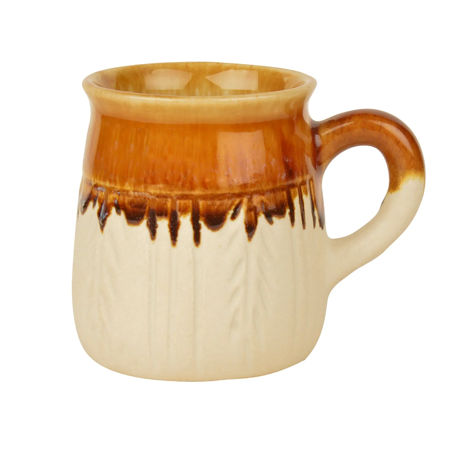 Handpainted Ceramic Coffee Mugs (Set of 2, Beige and Brown, 300 ml each)
